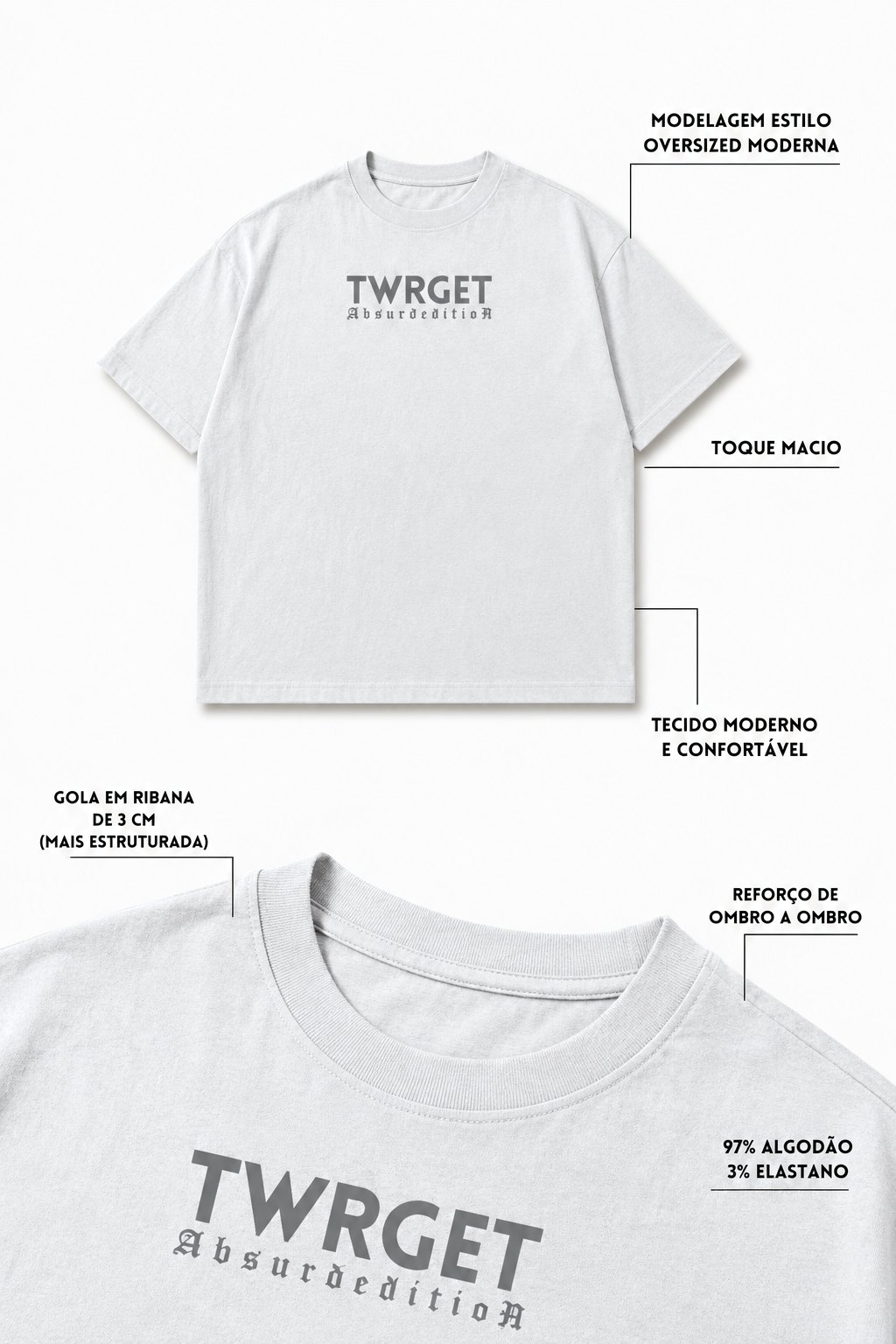 Camiseta TWRGET branca com logo minimal